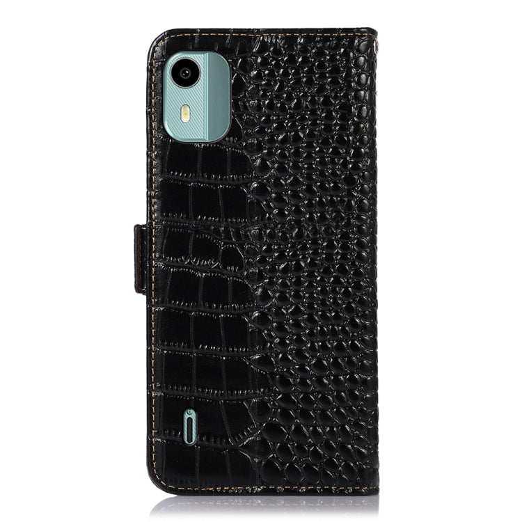 For Nokia C12 4G Crocodile Top Layer Cowhide Leather Phone Case(Black) - Nokia Cases by buy2fix | Online Shopping UK | buy2fix