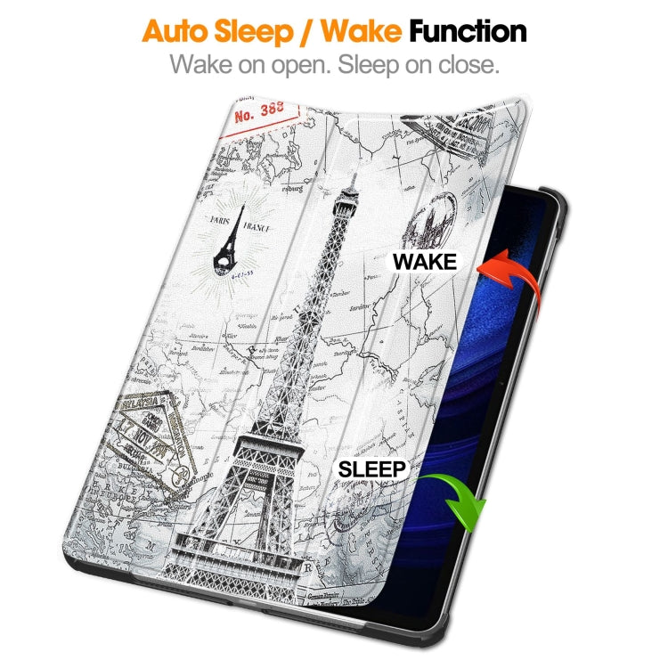 For Xiaomi Pad 6 / 6 Pro Custer Painted 3-Fold Stand Leather Smart Tablet Case(Retro Eiffel Tower) -  by buy2fix | Online Shopping UK | buy2fix