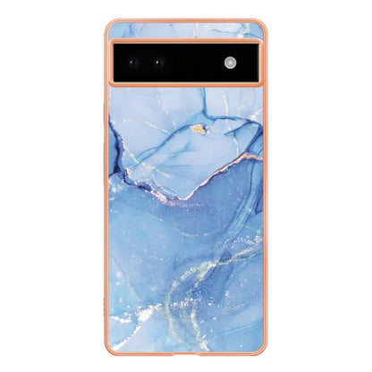 For Google Pixel 6A Electroplating Marble Dual-side IMD Phone Case(Blue 018) - Google Cases by buy2fix | Online Shopping UK | buy2fix