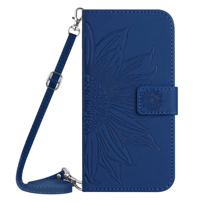 For Sony Xperia 10 V HT04 Skin Feel Sun Flower Embossed Flip Leather Phone Case with Lanyard(Dark Blue) - Sony Cases by buy2fix | Online Shopping UK | buy2fix