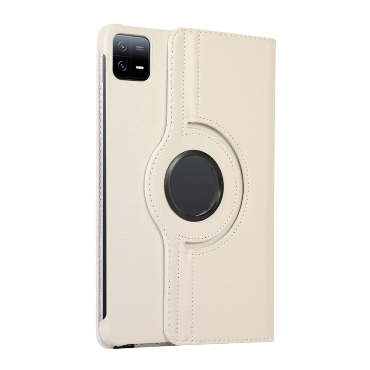 For Xiaomi Pad 6 / Pad 6 Pro 360 Degree Rotation Litchi Texture Leather Tablet Case(White) -  by buy2fix | Online Shopping UK | buy2fix