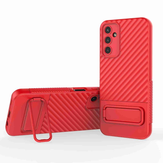 For Samsung Galaxy A14 5G Wavy Texture TPU Phone Case with Lens Film(Red) - Galaxy Phone Cases by buy2fix | Online Shopping UK | buy2fix