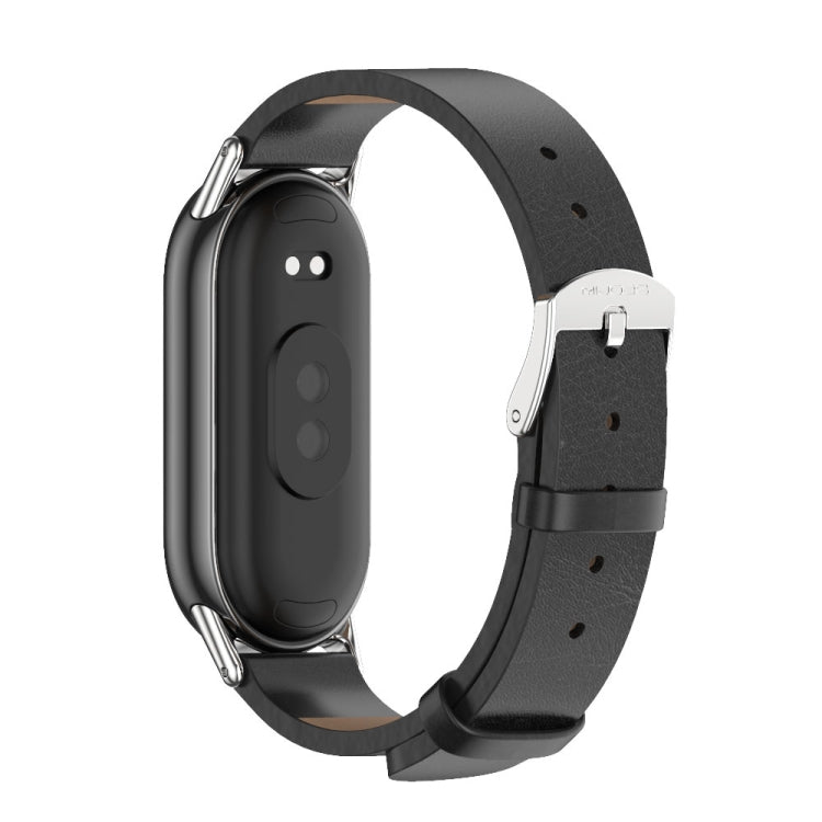 For Xiaomi Mi Band 8 / 9 / 9 NFC Mijobs Microfiber PU Leather Watch Band(Black Silver) - Watch Bands by MIJOBS | Online Shopping UK | buy2fix