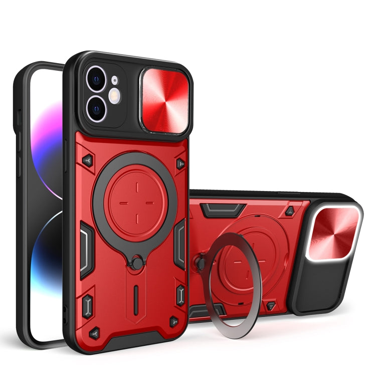 For iPhone 12 CD Texture Sliding Camshield Magnetic Holder Phone Case(Red) - iPhone 12 / 12 Pro Cases by buy2fix | Online Shopping UK | buy2fix