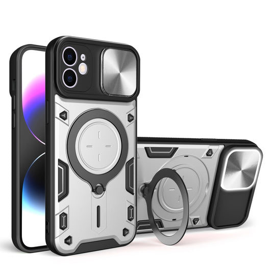 For iPhone 11 CD Texture Sliding Camshield Magnetic Holder Phone Case(Silver) - iPhone 11 Cases by buy2fix | Online Shopping UK | buy2fix