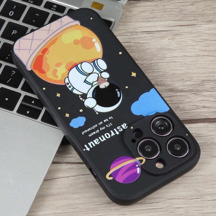 For iPhone 11 Pro Max Milk Tea Astronaut Pattern Liquid Silicone Phone Case(Ivory Black) - iPhone 11 Pro Max Cases by buy2fix | Online Shopping UK | buy2fix