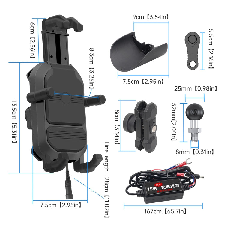 WUPP ZH-1848B1 15W Motorcycle Wireless Fast Charging Phone Navigation Holder, Style:M8 Ball Joint - Holder by WUPP | Online Shopping UK | buy2fix