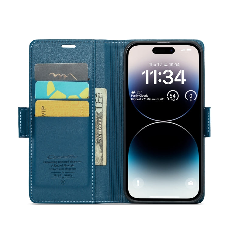 For iPhone 14 Pro CaseMe 023 Butterfly Buckle Litchi Texture RFID Anti-theft Leather Phone Case(Blue) - iPhone 14 Pro Cases by CaseMe | Online Shopping UK | buy2fix