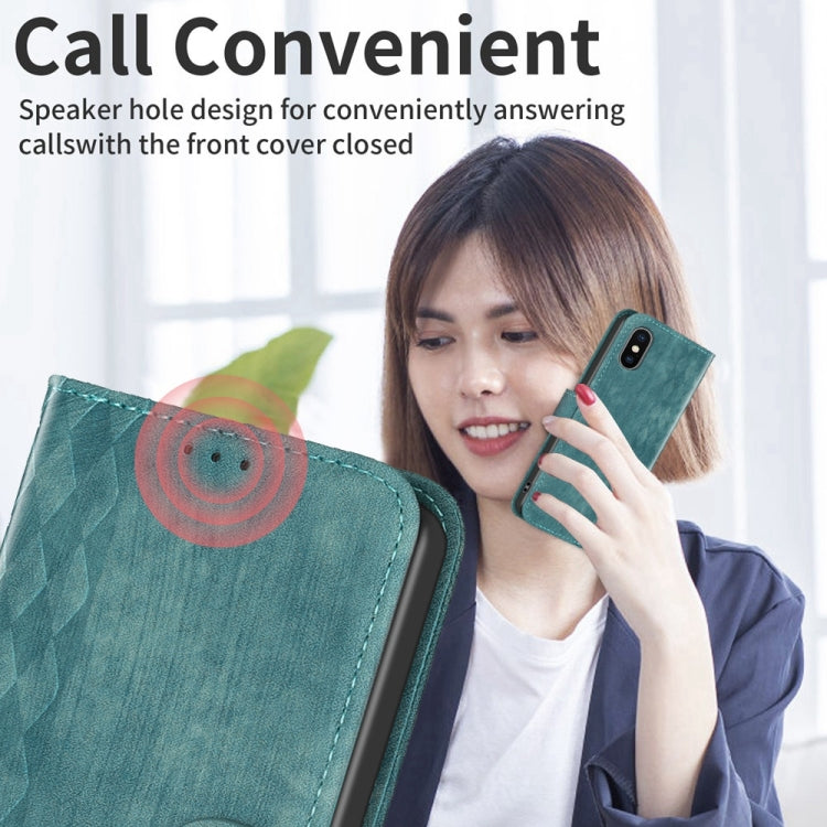 For iPhone X / XS Plaid Embossed Leather Phone Case(Green) - More iPhone Cases by buy2fix | Online Shopping UK | buy2fix