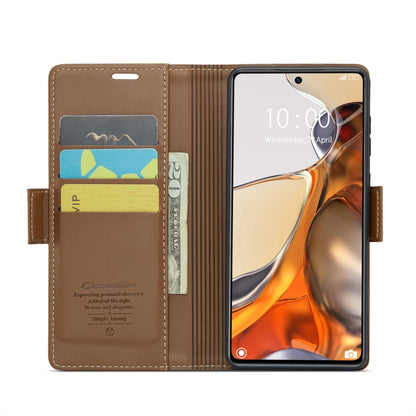 For Xiaomi 11T / 11T Pro CaseMe 023 Butterfly Buckle Litchi Texture RFID Anti-theft Leather Phone Case(Brown) - Xiaomi Cases by CaseMe | Online Shopping UK | buy2fix
