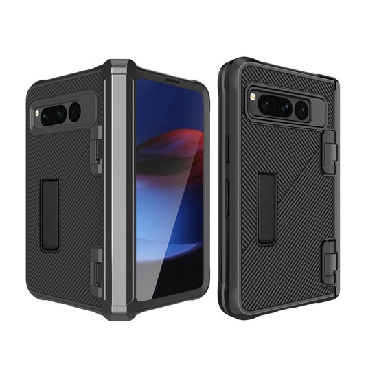 For Google Pixel Fold Twill Texture Integrated Shockproof Phone Case with Holder(Black) - Google Cases by buy2fix | Online Shopping UK | buy2fix