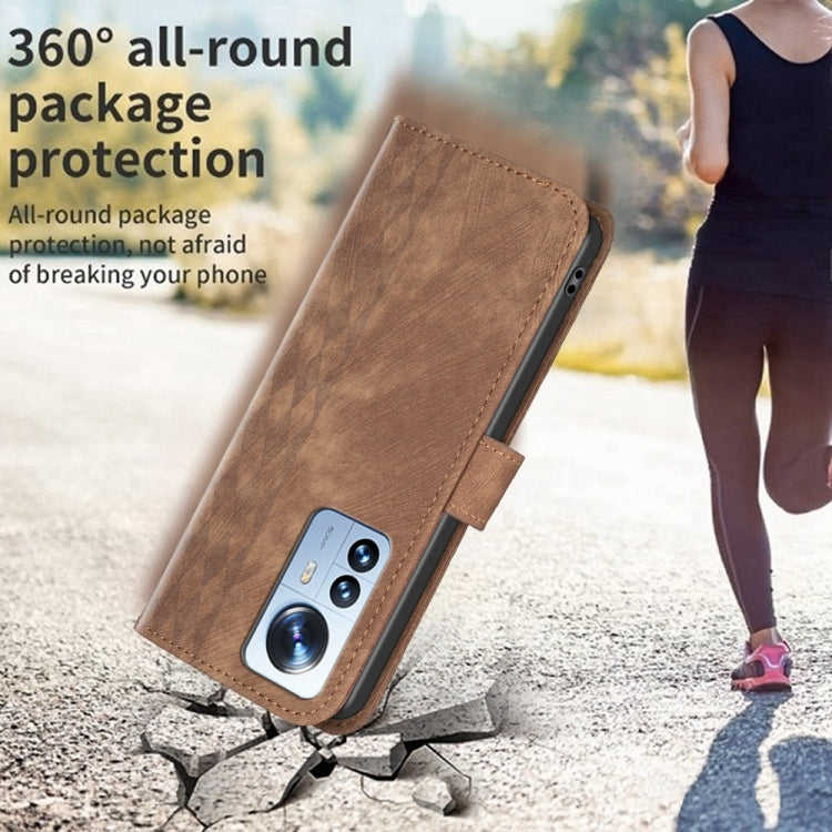 For Xiaomi 12 Pro Plaid Embossed Leather Phone Case(Brown) - 12 Pro Cases by buy2fix | Online Shopping UK | buy2fix