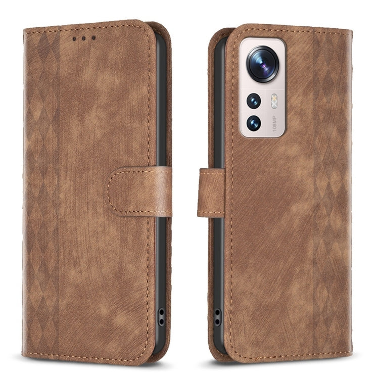 For Xiaomi 12 Lite Plaid Embossed Leather Phone Case(Brown) - Xiaomi Cases by buy2fix | Online Shopping UK | buy2fix