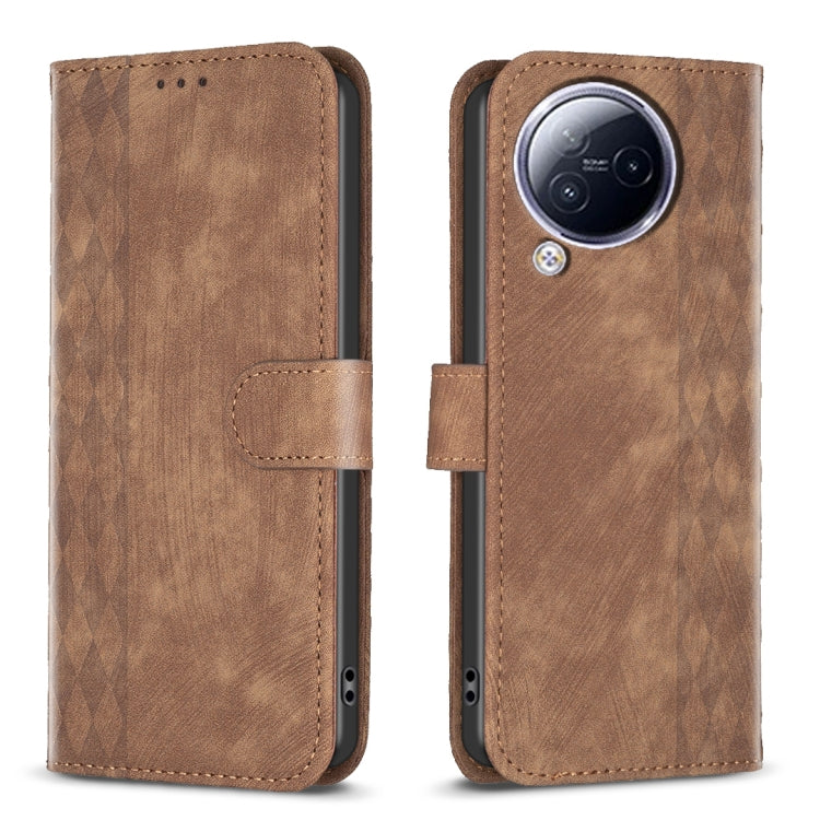 For Xiaomi Civi 3 5G Plaid Embossed Leather Phone Case(Brown) - Xiaomi Cases by buy2fix | Online Shopping UK | buy2fix