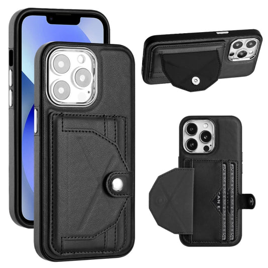 For iPhone 15 Pro Shockproof Leather Phone Case with Card Holder(Black) - iPhone 15 Pro Cases by buy2fix | Online Shopping UK | buy2fix
