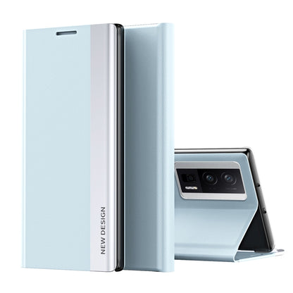 For Xiaomi Poco F5 Pro Side Side Electroplated Magnetic Leather Phone Case(Light Blue) - Xiaomi Cases by buy2fix | Online Shopping UK | buy2fix