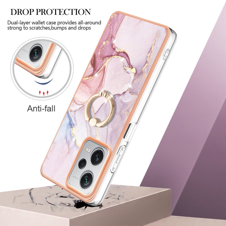 For Xiaomi Redmi Note 12 Pro+ Global Electroplating Marble IMD TPU Phone Case with Ring Holder(Rose Gold 005) - Note 12 Pro+ Cases by buy2fix | Online Shopping UK | buy2fix