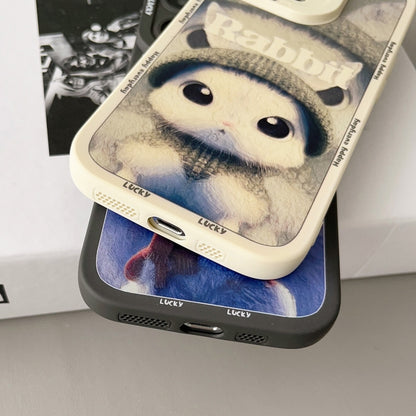 For iPhone XR Liquid Silicone Oil Painting Rabbit Phone Case(Black Blue Grey) - More iPhone Cases by buy2fix | Online Shopping UK | buy2fix