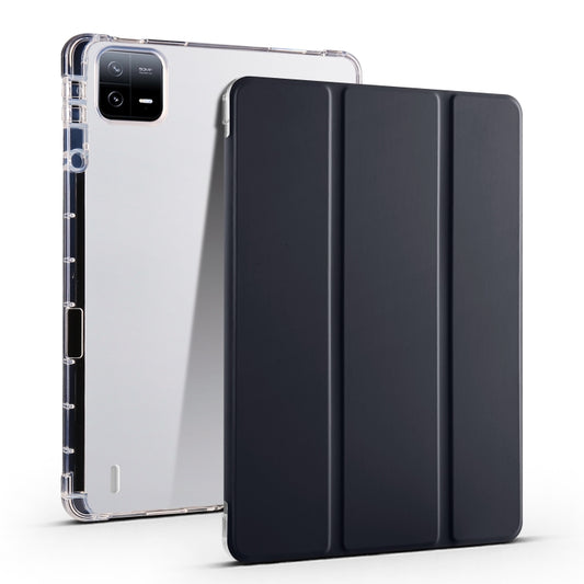 For Xiaomi Pad 6 / 6 Pro 3-fold Clear TPU Smart Leather Tablet Case with Pen Slot(Black) -  by buy2fix | Online Shopping UK | buy2fix