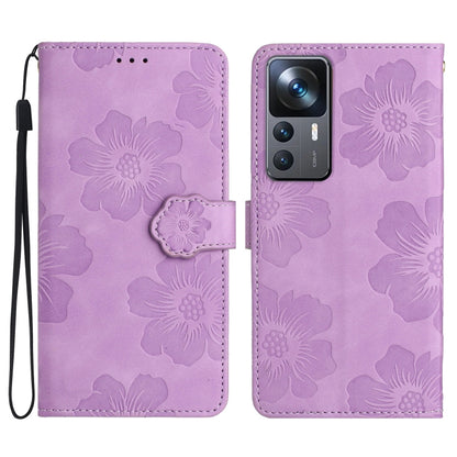 For Xiaomi 12T  / 12T Pro Flower Embossing Pattern Leather Phone Case(Purple) - Xiaomi Cases by buy2fix | Online Shopping UK | buy2fix