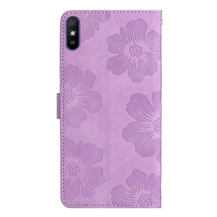 For Xiaomi Redmi 9A Flower Embossing Pattern Leather Phone Case(Purple) - Xiaomi Cases by buy2fix | Online Shopping UK | buy2fix