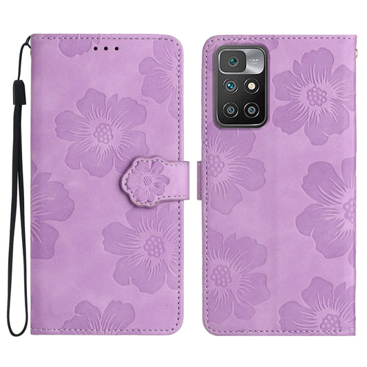 For Xiaomi Redmi 10 Flower Embossing Pattern Leather Phone Case(Purple) - Xiaomi Cases by buy2fix | Online Shopping UK | buy2fix