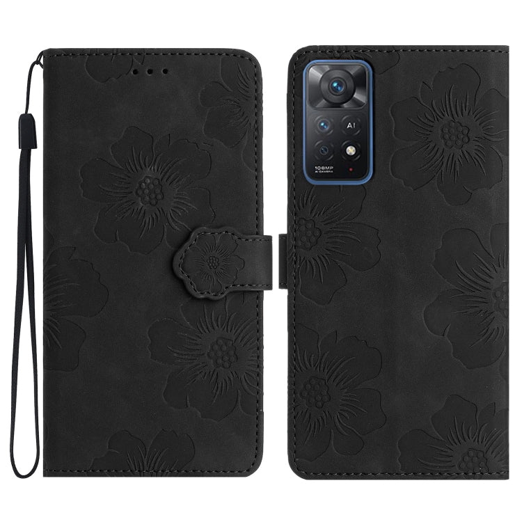 For Xiaomi Redmi Note 11 Pro 5G Global Flower Embossing Pattern Leather Phone Case(Black) - Redmi Note 11 Pro Case by buy2fix | Online Shopping UK | buy2fix