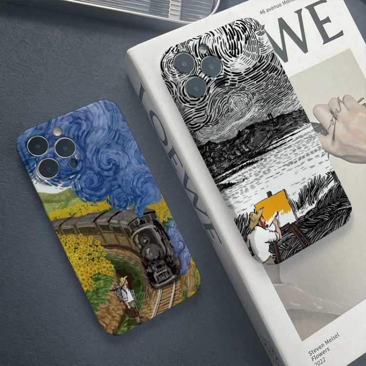 For iPhone 14 Precise Hole Oil Painting Pattern PC Phone Case(Handcart) - iPhone 14 Cases by buy2fix | Online Shopping UK | buy2fix