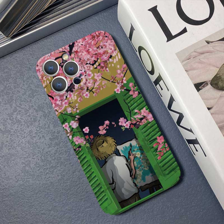 For iPhone 12 mini Precise Hole Oil Painting Pattern PC Phone Case(Peach Blossom) - iPhone 12 mini Cases by buy2fix | Online Shopping UK | buy2fix