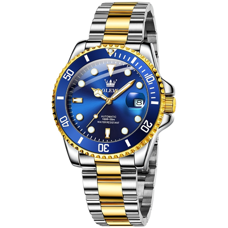 OLEVS 6650 Men Luminous Waterproof Mechanical Watch(Blue + Gold) - Metal Strap Watches by OLEVS | Online Shopping UK | buy2fix