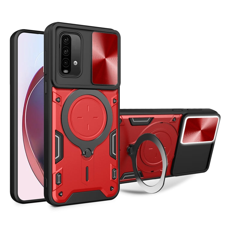 For Xiaomi Redmi Note 9 4G / Poco M3 CD Texture Sliding Camshield Magnetic Holder Phone Case(Red) - Xiaomi Cases by buy2fix | Online Shopping UK | buy2fix