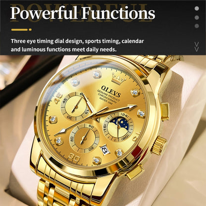 OLEVS 2889 Men Multifunctional Luminous Waterproof Quartz Watch(Gold) - Metal Strap Watches by OLEVS | Online Shopping UK | buy2fix