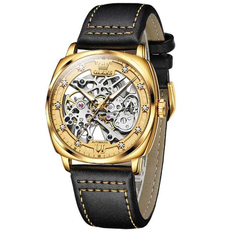 OLEVS 6651 Men Luminous Waterproof Hollow Mechanical Watch(Gold) - Leather Strap Watches by OLEVS | Online Shopping UK | buy2fix