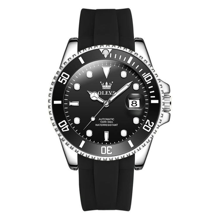 OLEVS 6650 Men Luminous Waterproof Silicone Strap Mechanical Watch(Black) - Silicone Strap Watches by OLEVS | Online Shopping UK | buy2fix