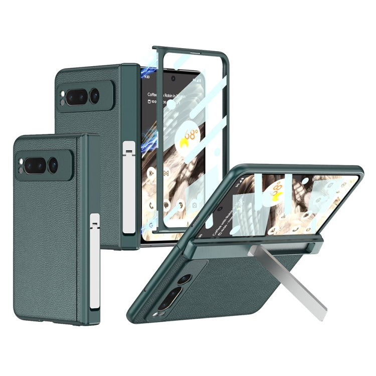 For Google Pixel Fold GKK Integrated Fold Hinge Leather Phone Case with Holder(Green) - Google Cases by GKK | Online Shopping UK | buy2fix