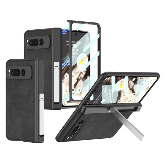 For Google Pixel Fold GKK Integrated Frosted Fold Hinge Leather Phone Case with Holder(Black) - Google Cases by GKK | Online Shopping UK | buy2fix