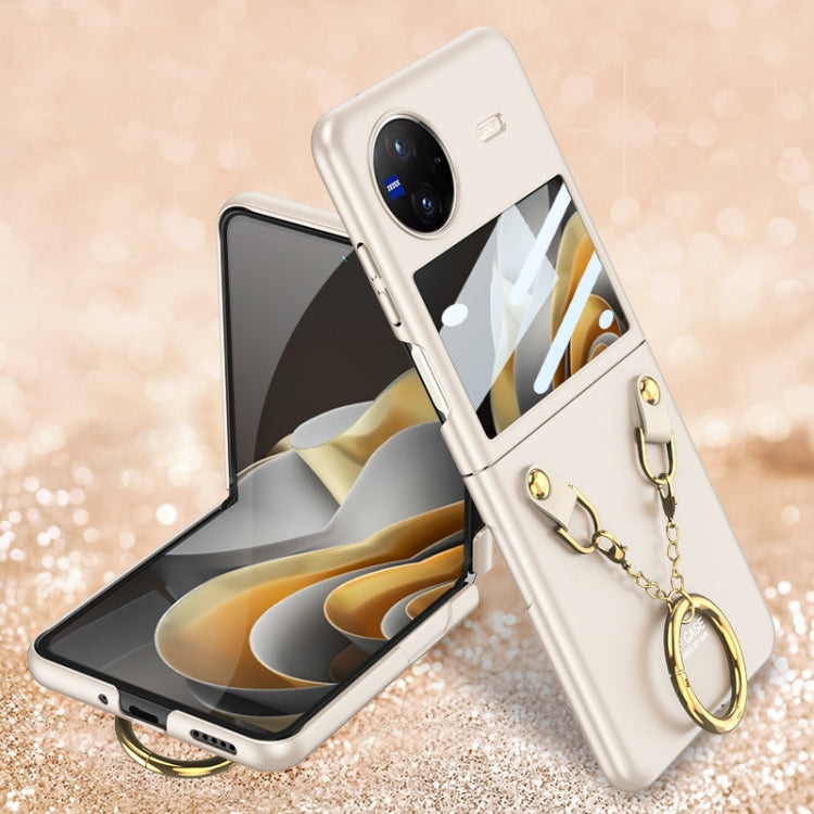 For vivo X Flip GKK Integrated Necklace Hinged Flip Phone Case with Ring Holder(White) - vivo Cases by GKK | Online Shopping UK | buy2fix