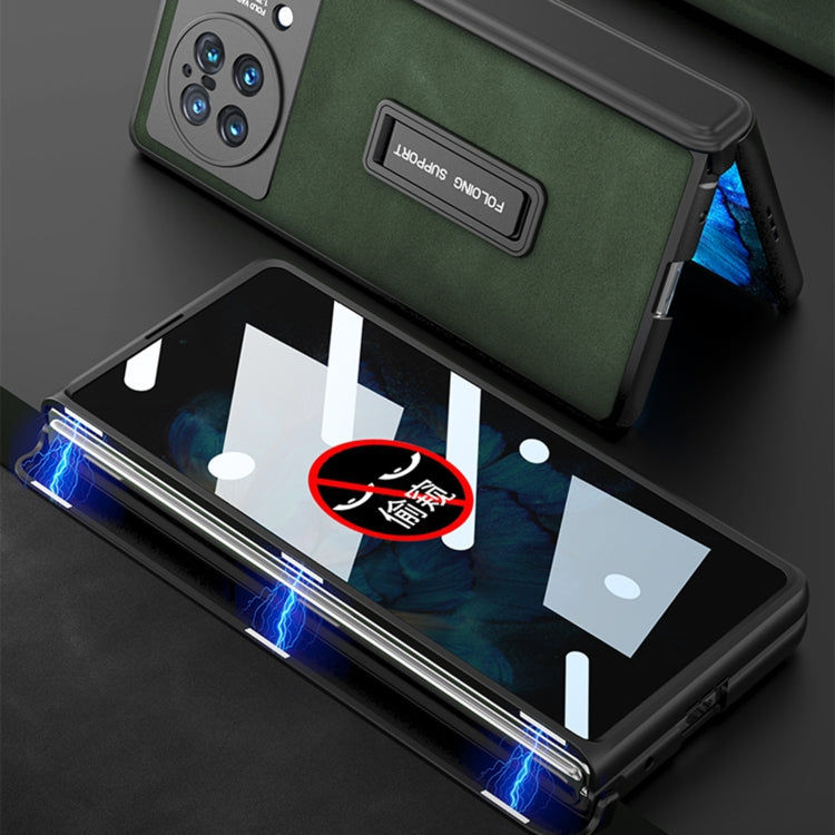 For vivo X Fold GKK Integrated Peep-proof Fold Full Coverage Leather Phone Case with Holder(Brown) - vivo Cases by GKK | Online Shopping UK | buy2fix