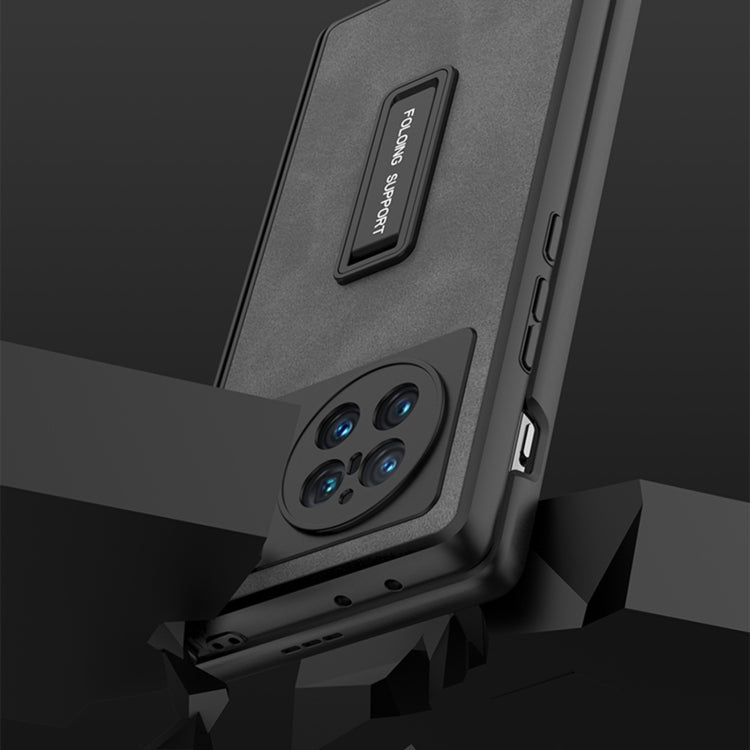 For vivo X Fold GKK Integrated Peep-proof Fold Full Coverage Leather Phone Case with Holder(Grey) - vivo Cases by GKK | Online Shopping UK | buy2fix