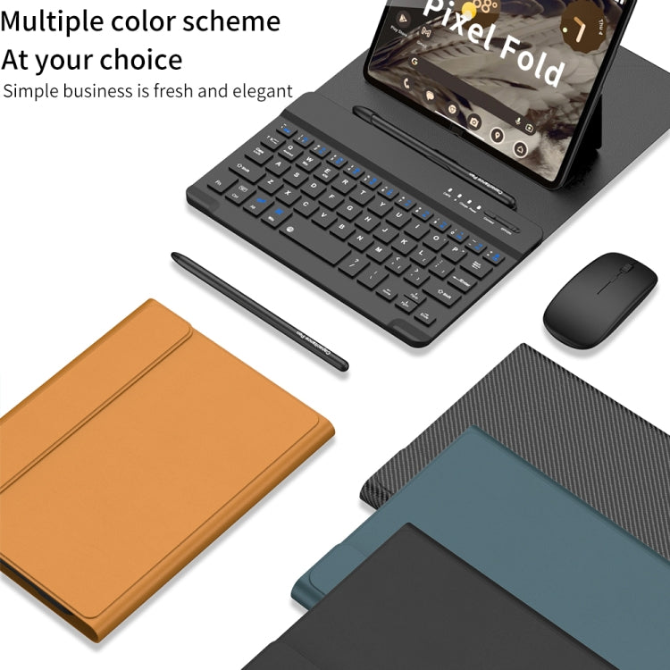 For Google Pixel Fold GKK Gear Adjustment Bluetooth Keyboard with Pen + Mouse + Leather Case(Carbon Fibre) - Google Cases by GKK | Online Shopping UK | buy2fix