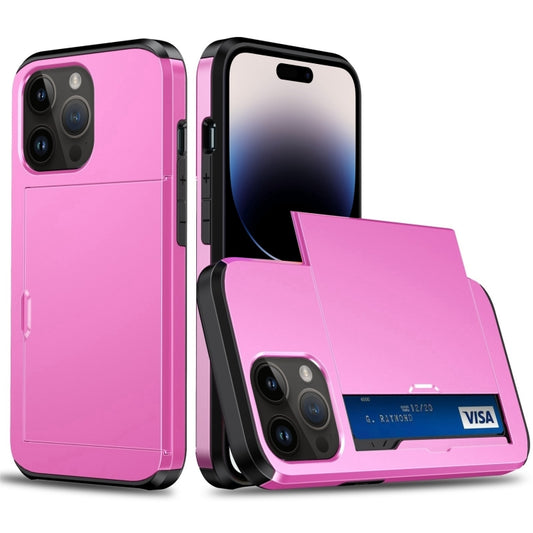 For iPhone 15 Pro Max Shockproof Armor Phone Case with Slide Card Slot(Pink) - iPhone 15 Pro Max Cases by buy2fix | Online Shopping UK | buy2fix
