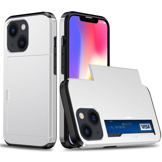 For iPhone 15 Plus Shockproof Armor Phone Case with Slide Card Slot(White) - iPhone 15 Plus Cases by buy2fix | Online Shopping UK | buy2fix