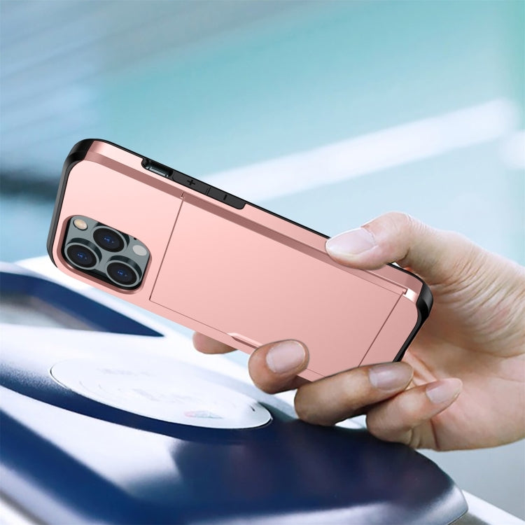 For iPhone 15 Pro Shockproof Armor Phone Case with Slide Card Slot(Rose Gold) - iPhone 15 Pro Cases by buy2fix | Online Shopping UK | buy2fix