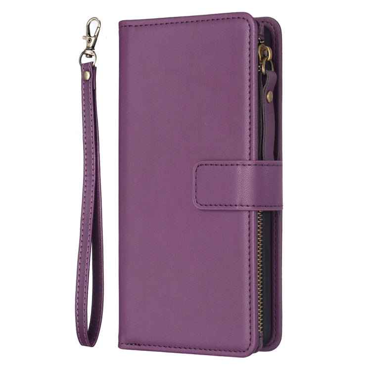 For iPhone 15 Pro 9 Card Slots Zipper Wallet Leather Flip Phone Case(Dark Purple) - iPhone 15 Pro Cases by buy2fix | Online Shopping UK | buy2fix