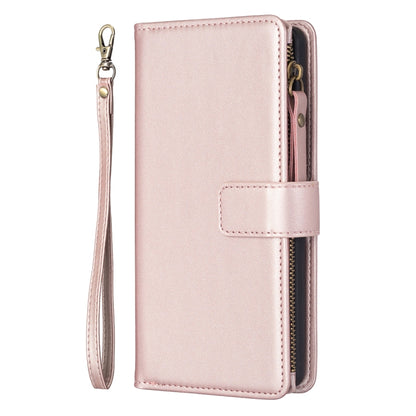 For Xiaomi Redmi Note 12 5G 9 Card Slots Zipper Wallet Leather Flip Phone Case(Rose Gold) - Note 12 Cases by buy2fix | Online Shopping UK | buy2fix