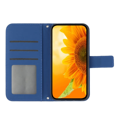 For iPhone 15 Pro Skin Feel Sun Flower Embossed Flip Leather Phone Case with Lanyard(Dark Blue) - iPhone 15 Pro Cases by buy2fix | Online Shopping UK | buy2fix
