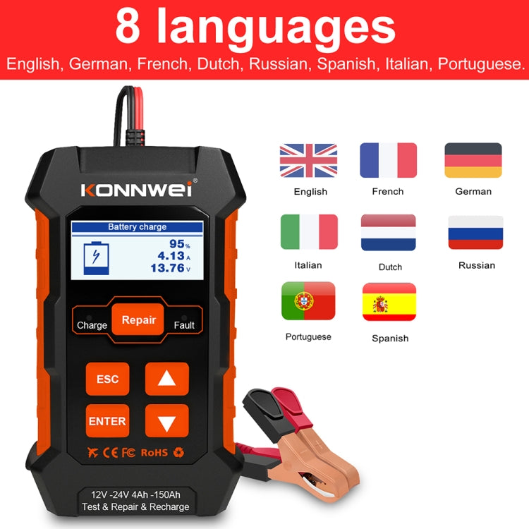KONNWEI KW520 12V / 24V 3 in 1 Car Battery Tester with Detection & Repair & Charging Function(EU Plug) - Code Readers & Scan Tools by KONNWEI | Online Shopping UK | buy2fix