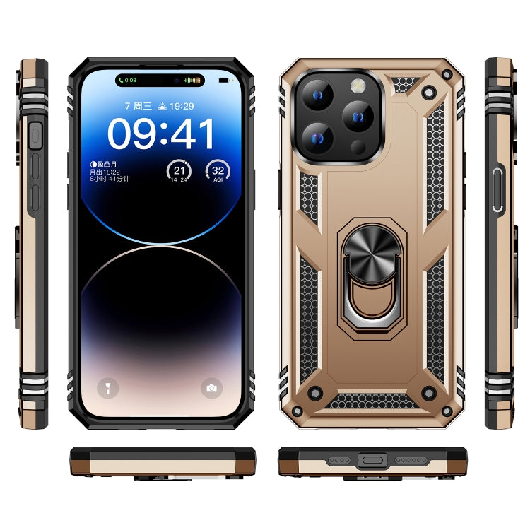 For iPhone 15 Shockproof TPU + PC Phone Case with Holder(Gold) - iPhone 15 Cases by buy2fix | Online Shopping UK | buy2fix