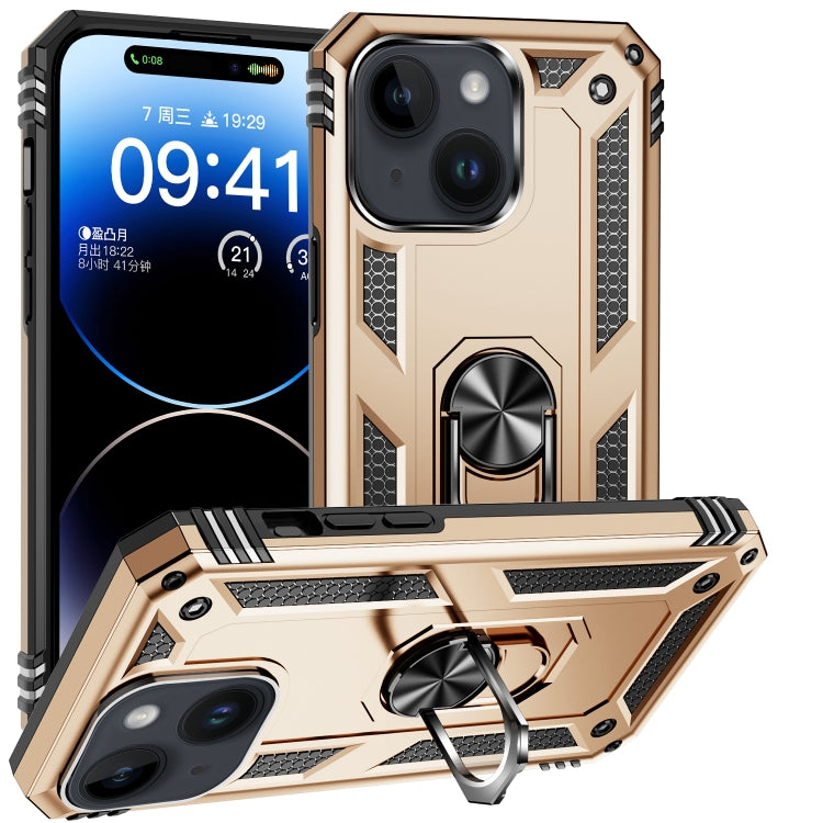 For iPhone 15 Plus Shockproof TPU + PC Phone Case with Holder(Gold) - iPhone 15 Plus Cases by buy2fix | Online Shopping UK | buy2fix