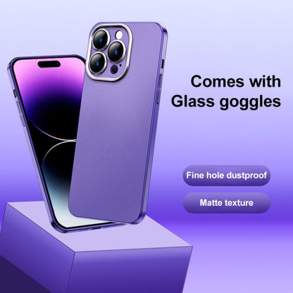 For iPhone 14 Pro Max Frosted Metal Material Phone Case with Lens Protection(Purple) - iPhone 14 Pro Max Cases by buy2fix | Online Shopping UK | buy2fix